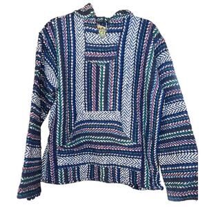 DRUG RUG PULLOVER BEACH JACKET SZ M BLUE BAJA JOE BEACH SURFER HOODIE MENS